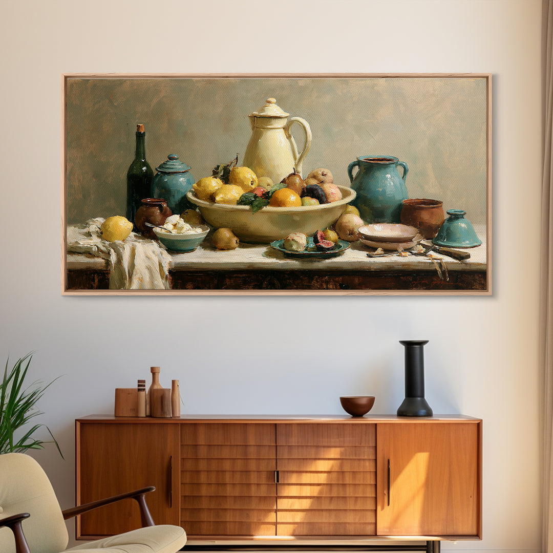 Classic Fruit Bowl Framed Canvas Print, Restaurant Art, Canvas Wall Art, Restaurant Decor, Fine Art, Bistro, Bedroom Wall Art, RES-2x1-72
