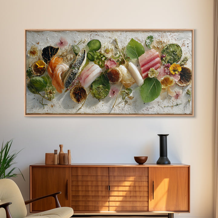 Sushi Fish and Ceramic Plate Composition Canvas Print, Restaurant Art, Printable Art, Restaurant Decor, Fine Art, Bistro, RES-2x1-73