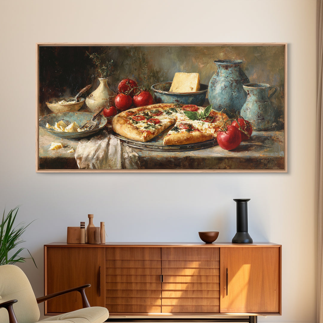 Pizzeria Tomato Basil and Mozzarella Still Life Canvas Print, Restaurant Art, Art Print, Restaurant Decor, Fine Art, Bistro, RES-2x1-78