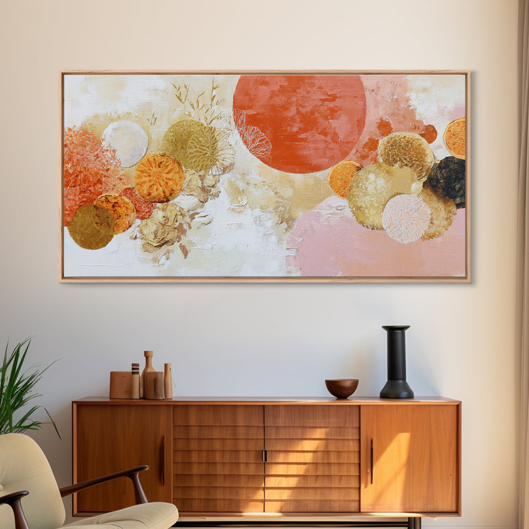 Abstract Appetite Friendly Red and Orange Shapes Framed Canvas Print, Restaurant Art, Kitchen Art, Restaurant Decor, Bistro, RES-2x1-85