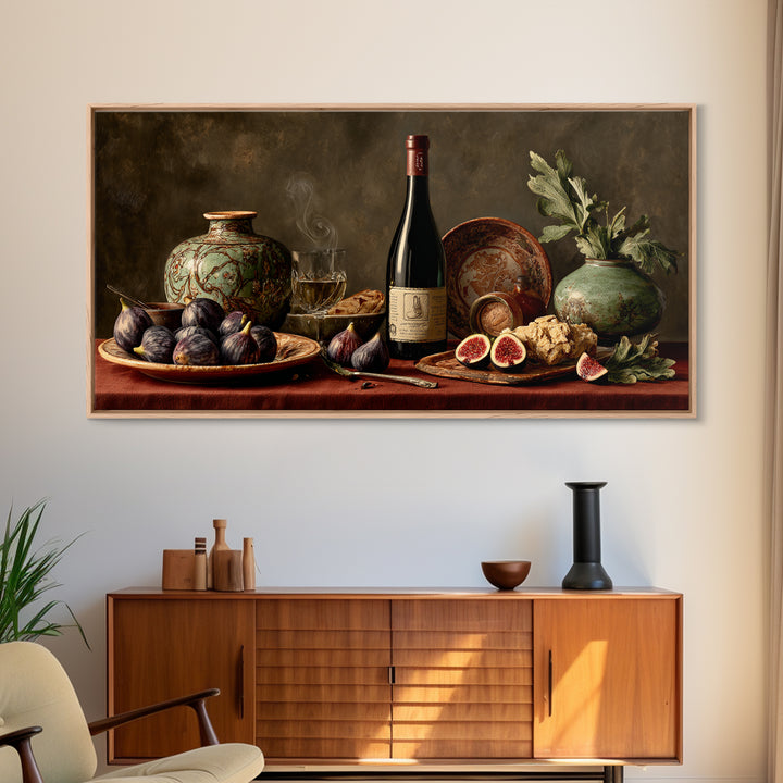 Wine Bottle and Figs Canvas Print, Restaurant Art, Living Room Decor, Restaurant Decor, Fine Art, Bistro, Gallery Decor, RES-2x1-93
