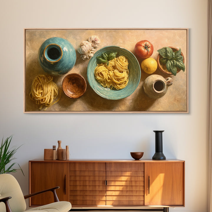 Fresh Pasta with Tomatoes and Basil Canvas Print, Restaurant Art, Large Wall Art, Restaurant Decor, Fine Art, Bistro, RES-2x1-94