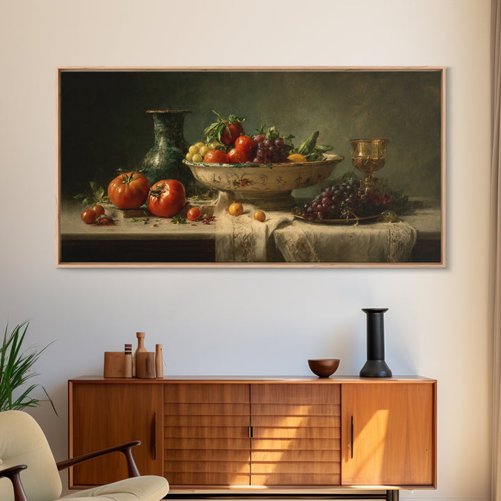 Classic Fruit Bowl Framed Canvas Print, Restaurant Art, Watercolor Painting, Restaurant Decor, Oil Painting, Bistro, RES-2x1-96
