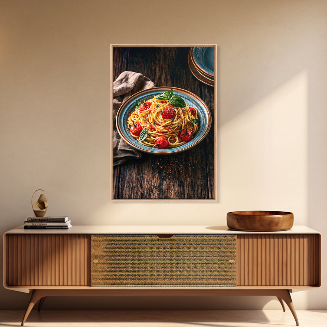 Fresh Pasta with Tomatoes and Basil Canvas Print, Restaurant Art, Contemporary Art, Restaurant Decor, Fine Art, Bistro, RES-2x3-10