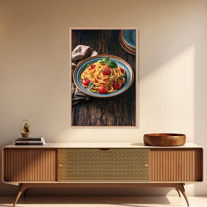 Fresh Pasta with Tomatoes and Basil Canvas Print, Restaurant Art, Contemporary Art, Restaurant Decor, Fine Art, Bistro, RES-2x3-10