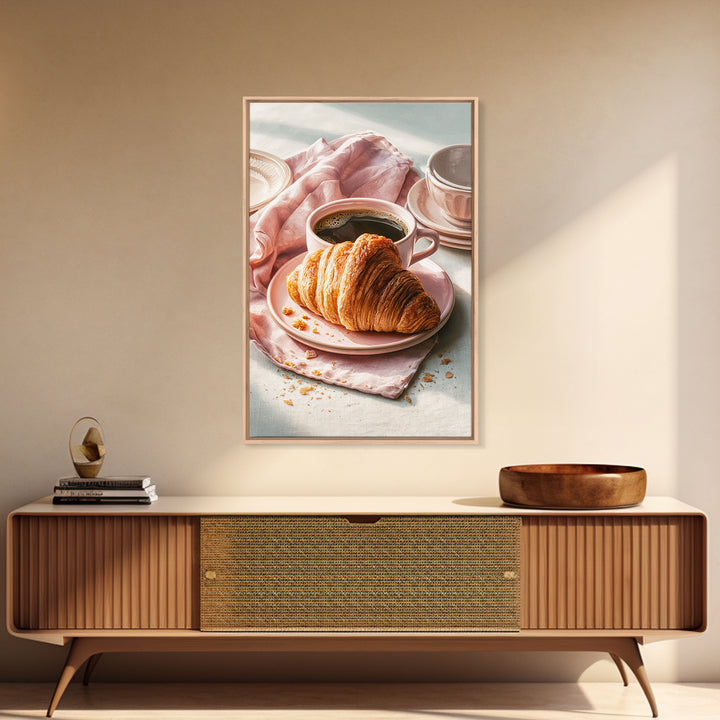French Bistro Coffee and Croissant Still Life Canvas Print, Restaurant Art, Wall Art, Restaurant Decor, Oil Painting, Bistro, RES-2x3-14