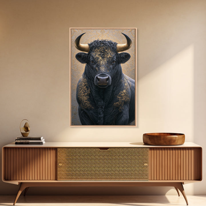 Steakhouse Black and Gold Bull Portrait Canvas Print, Restaurant Art, Minimalist Decor, Restaurant Decor, Fine Art, Bistro, RES-2x3-15