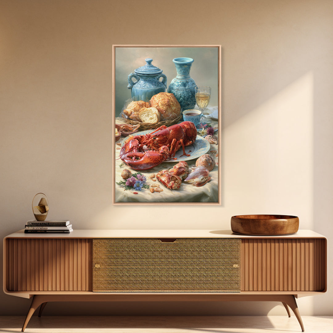 Seafood Lobster and Shell Arrangement Canvas Print, Restaurant Art, Gallery Decor, Restaurant Decor, Fine Art, Bistro, RES-2x3-16
