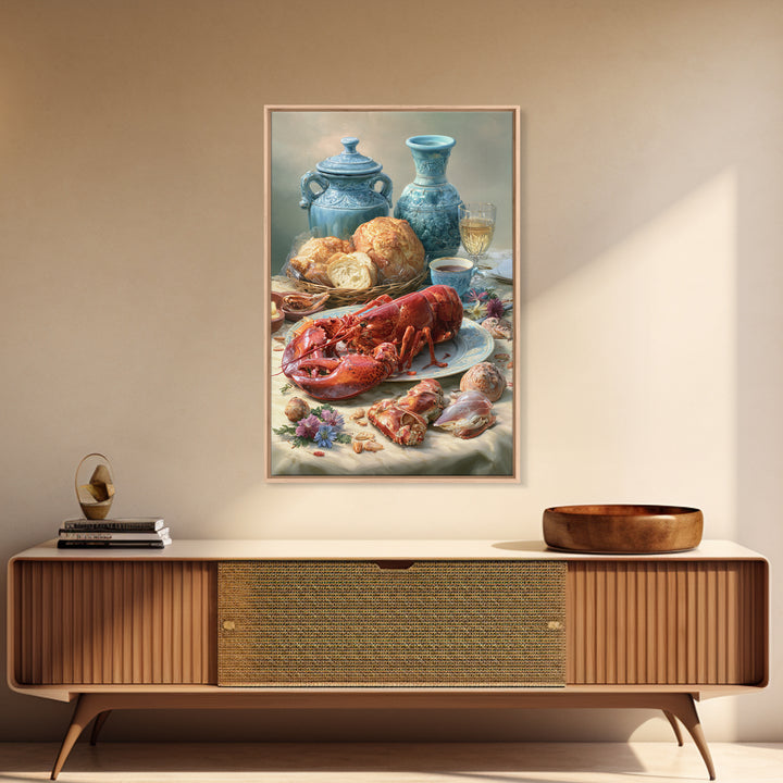 Seafood Lobster and Shell Arrangement Canvas Print, Restaurant Art, Gallery Decor, Restaurant Decor, Fine Art, Bistro, RES-2x3-16