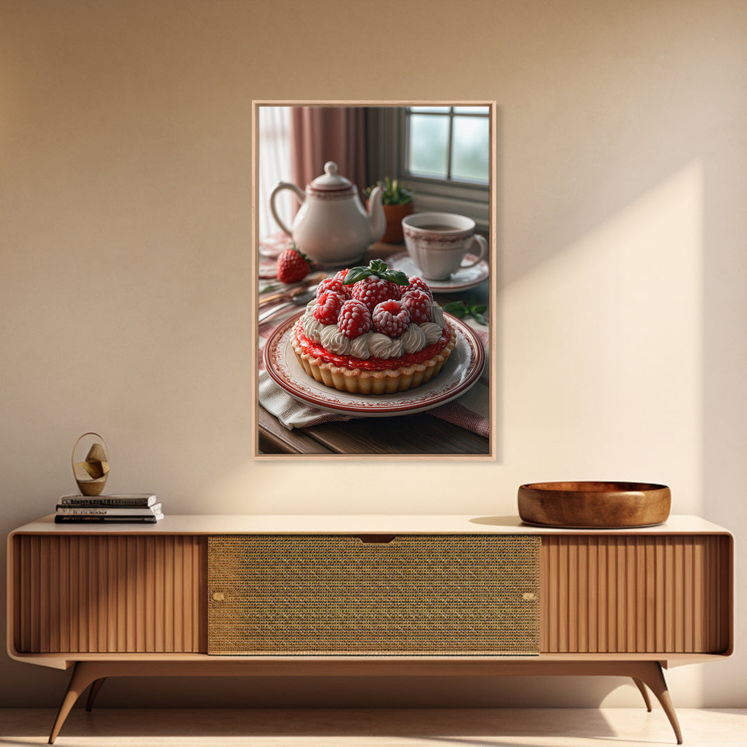 Dessert Tart with Berries and Cream Framed Canvas Print, Restaurant Art, Modern Decor, Restaurant Decor, Fine Art, Bistro, RES-2x3-24