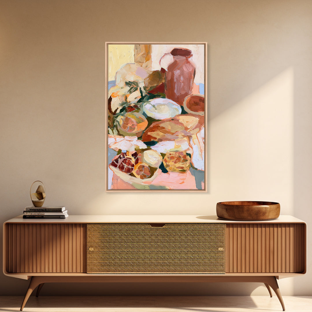 Abstract Appetite Friendly Red and Orange Shapes Framed Canvas Print, Restaurant Art, Large Wall Art, Restaurant Decor, Bistro, RES-2x3-25