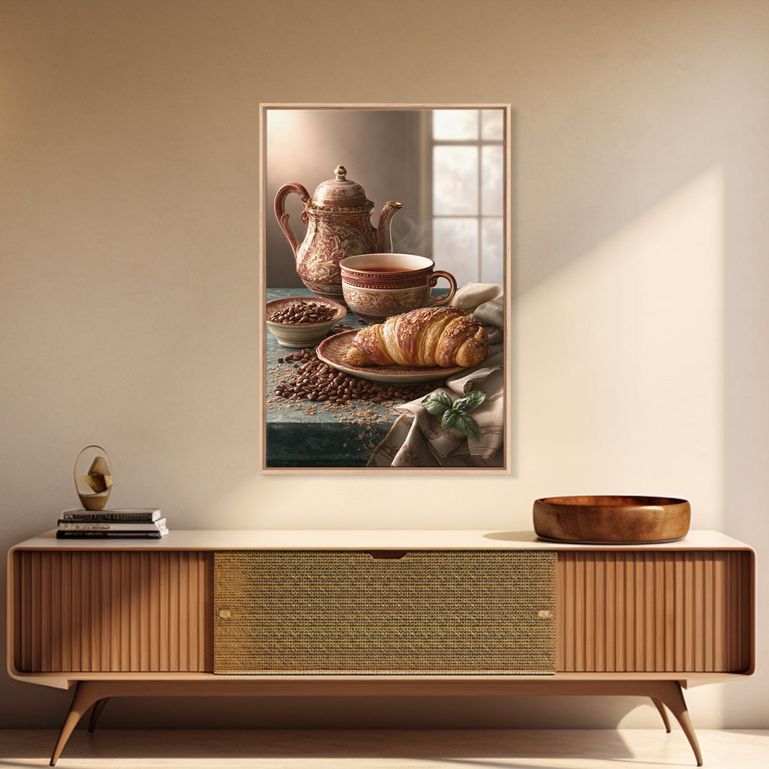 Coffee Beans and Pastry Arrangement Framed Canvas Print, Restaurant Art, Minimalist Decor, Restaurant Decor, Fine Art, Bistro, RES-2x3-30
