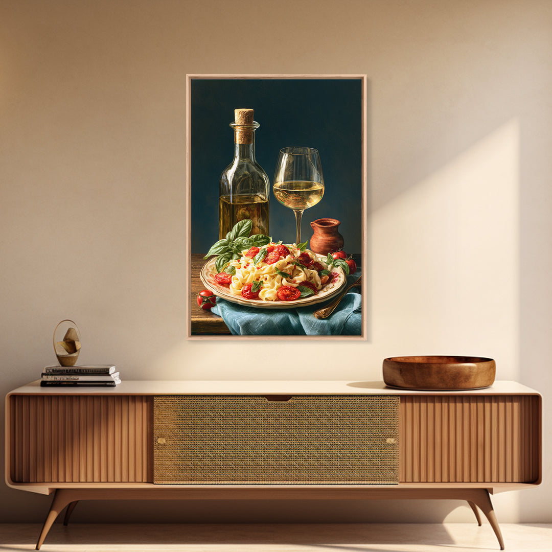 Fresh Pasta with Tomatoes and Basil Framed Canvas Print, Restaurant Art, Printable Wall Art, Restaurant Decor, Fine Art, Bistro, RES-2x3-34