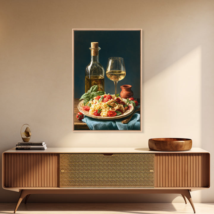 Fresh Pasta with Tomatoes and Basil Framed Canvas Print, Restaurant Art, Printable Wall Art, Restaurant Decor, Fine Art, Bistro, RES-2x3-34