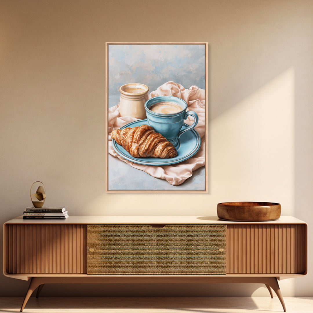 French Bistro Coffee and Croissant Still Life Framed Canvas Print, Restaurant Art, Canvas, Restaurant Decor, Fine Art, Bistro, RES-2x3-38