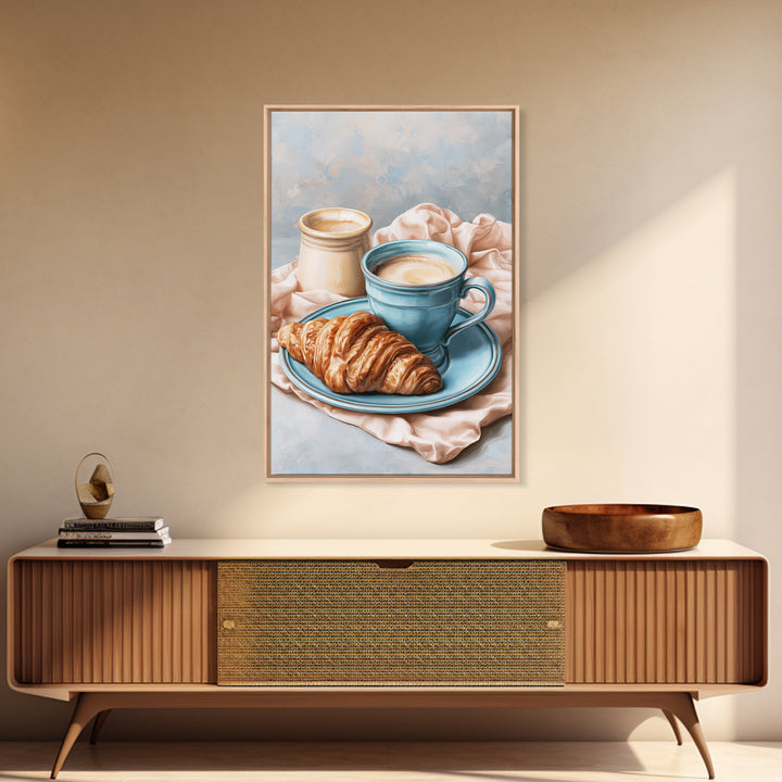 French Bistro Coffee and Croissant Still Life Framed Canvas Print, Restaurant Art, Canvas, Restaurant Decor, Fine Art, Bistro, RES-2x3-38