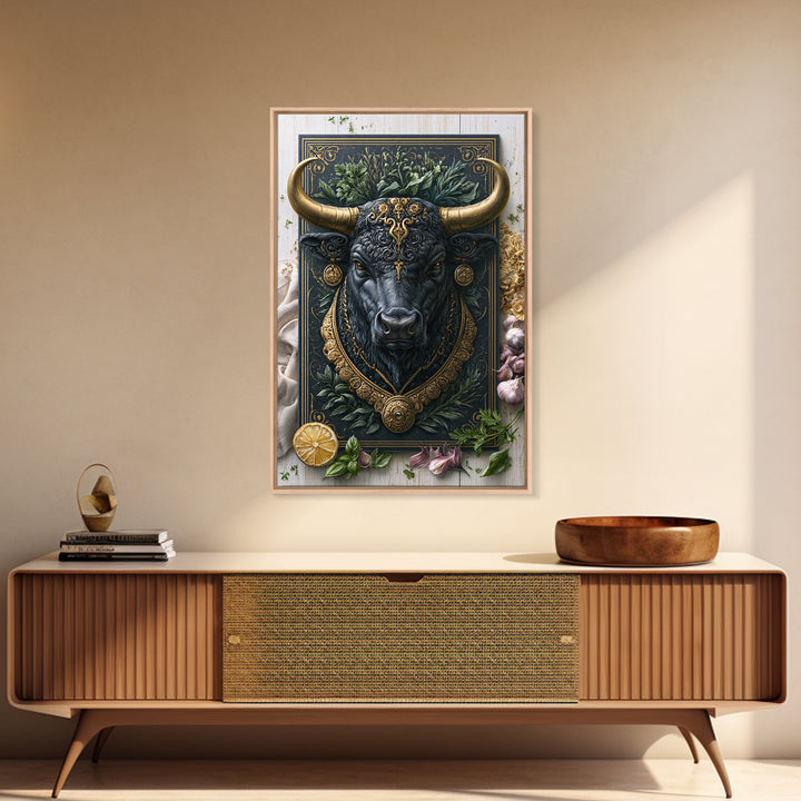 Steakhouse Black and Gold Bull Portrait Canvas Print, Restaurant Art, Canvas Wall Art, Restaurant Decor, Oil Painting, Bistro, RES-2x3-39