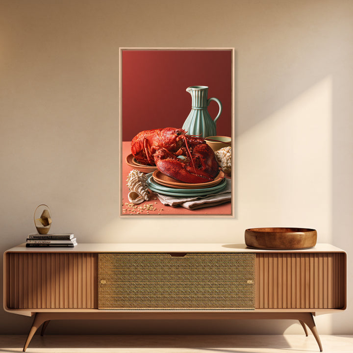 Seafood Lobster and Shell Arrangement Canvas Print, Restaurant Art, Contemporary Art, Restaurant Decor, Fine Art, Bistro, RES-2x3-40