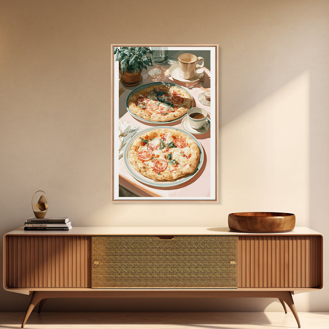 Pizzeria Tomato Basil and Mozzarella Still Life Canvas Print, Restaurant Art, Restaurant Decor, Bistro, Watercolor Painting, RES-2x3-42
