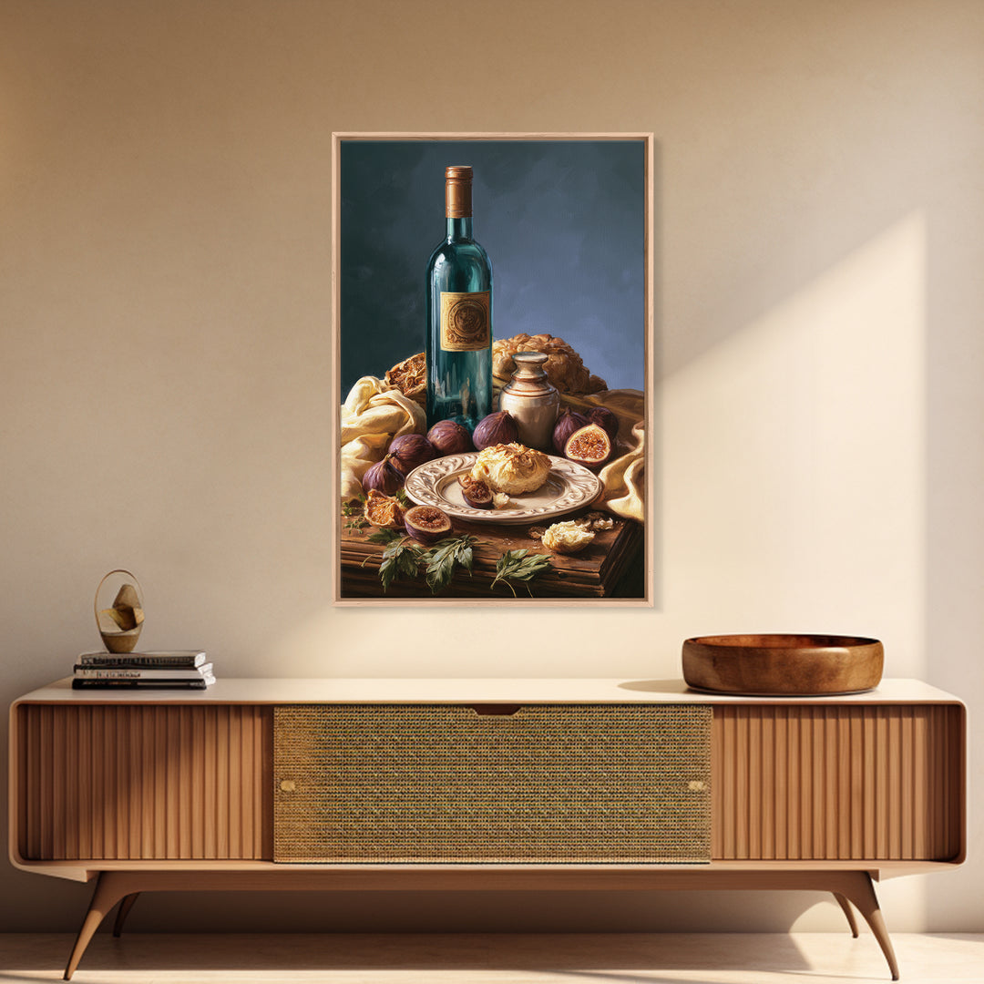 Wine Bottle and Figs Canvas Print, Restaurant Art, Watercolor Painting, Restaurant Decor, Oil Painting, Bistro, Fine Art Print, RES-2x3-57