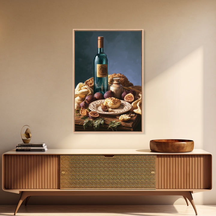 Wine Bottle and Figs Canvas Print, Restaurant Art, Watercolor Painting, Restaurant Decor, Oil Painting, Bistro, Fine Art Print, RES-2x3-57