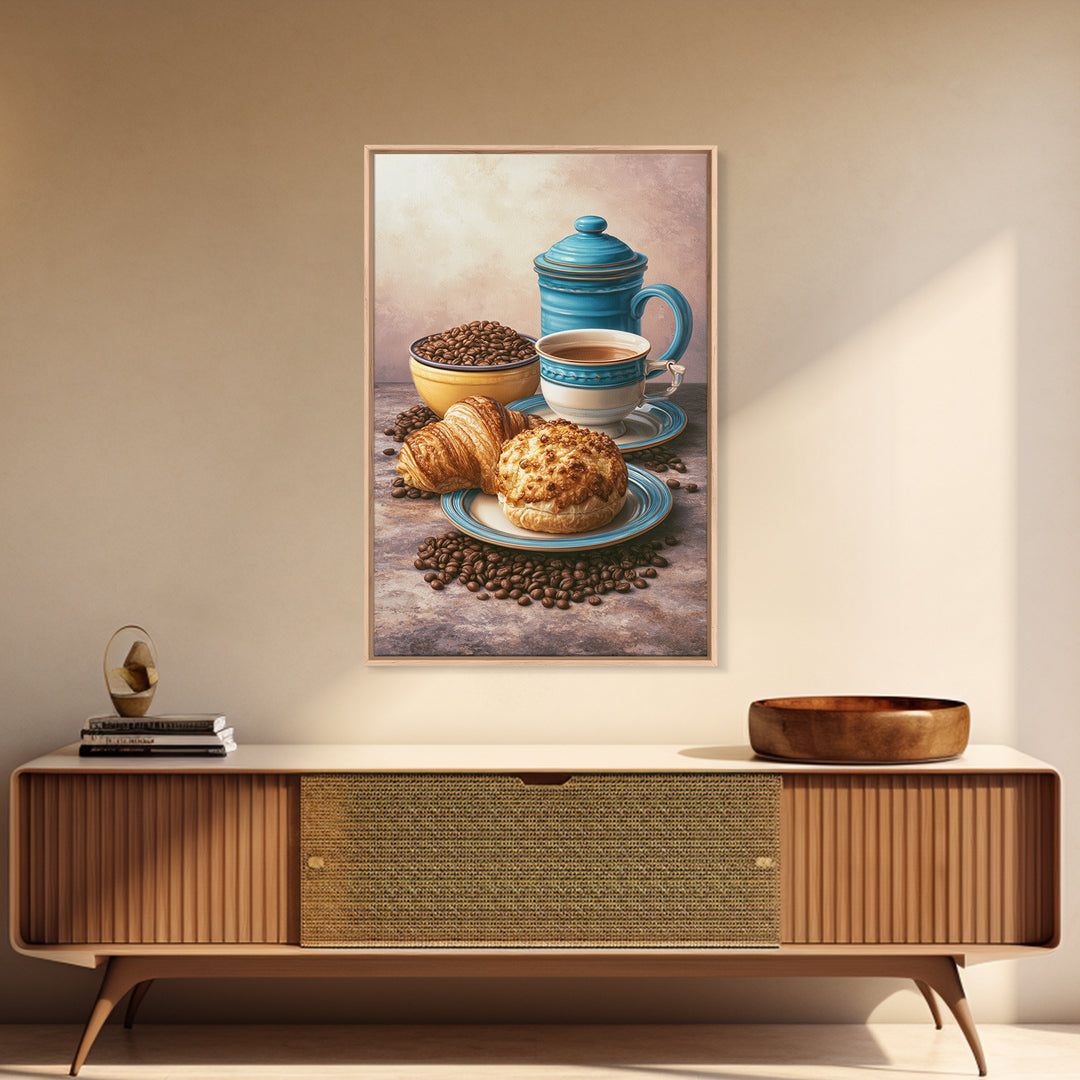 Coffee Beans and Pastry Arrangement Framed Canvas Print, Restaurant Art, Minimalist Decor, Restaurant Decor, Fine Art, Bistro, RES-2x3-6