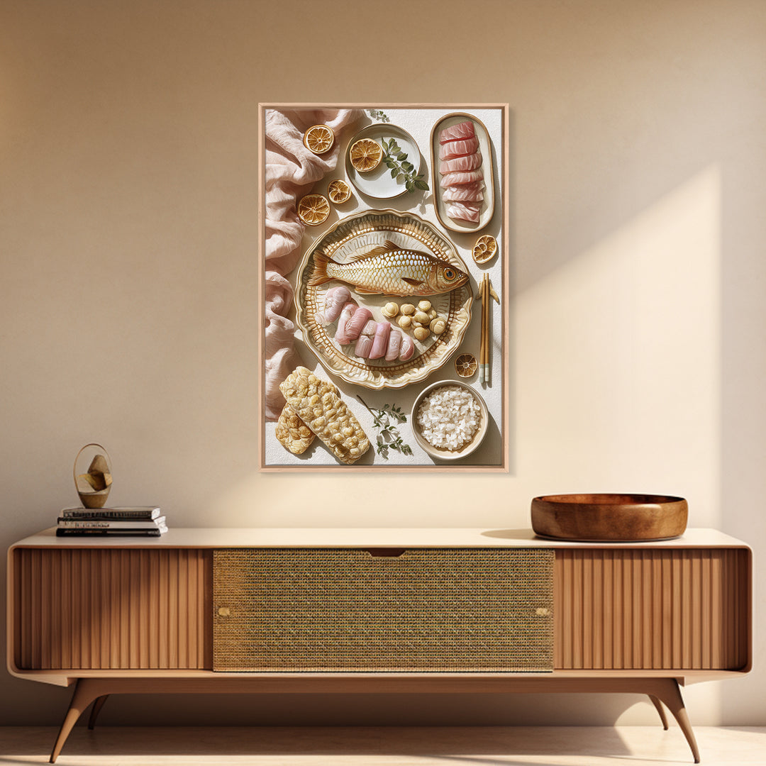 Sushi Fish and Ceramic Plate Composition Canvas Print, Restaurant Art, Kitchen Art, Restaurant Decor, Fine Art, Bistro, RES-2x3-61