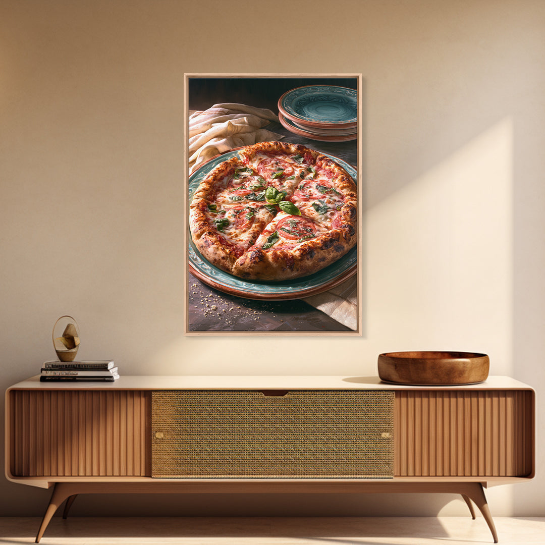 Pizzeria Tomato Basil and Mozzarella Still Life Canvas Print, Restaurant Art, Restaurant Decor, Oil Painting, Bistro, RES-2x3-66