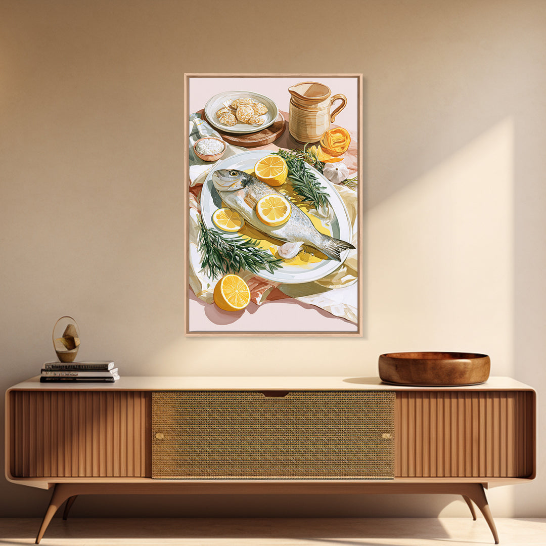 Fresh Fish with Lemon and Herbs Canvas Print, Restaurant Art, Fine Art Print, Restaurant Decor, Fine Art, Bistro, Wall Decor, RES-2x3-7