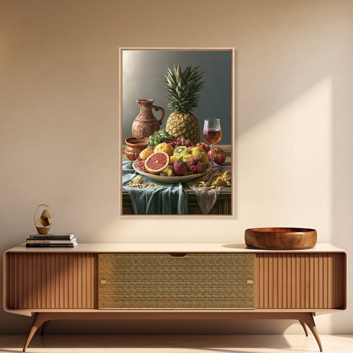 Tropical Fruit Platter Framed Canvas Print, Restaurant Art, Framed Wall Art, Restaurant Decor, Watercolor Art, Bistro, RES-2x3-74