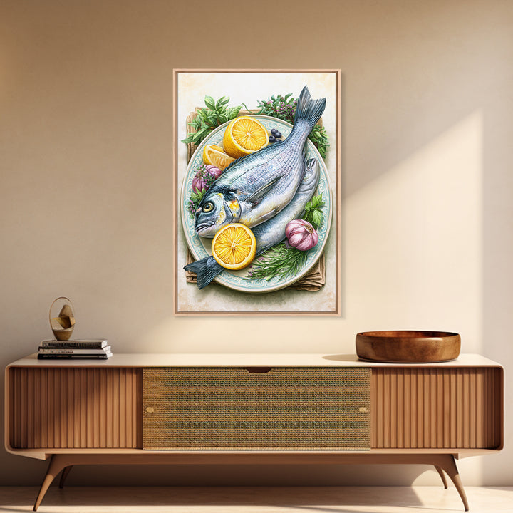 Fresh Fish with Lemon and Herbs Canvas Print, Restaurant Art, Printable Art, Restaurant Decor, Fine Art, Bistro, Watercolor Art, RES-2x3-79