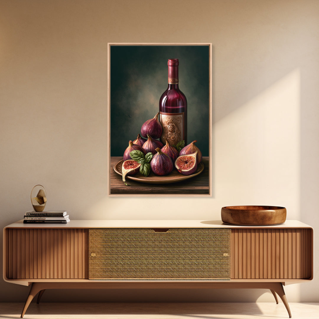 Wine Bottle and Figs Canvas Print, Restaurant Art, Watercolor Painting, Restaurant Decor, Oil Painting, Bistro, Fine Art Print, RES-2x3-81