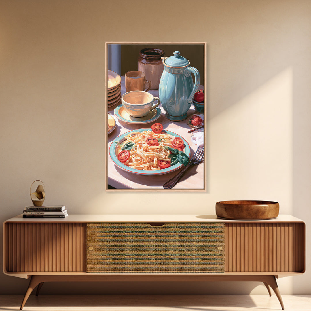 Fresh Pasta with Tomatoes and Basil Canvas Print, Restaurant Art, Kitchen Decor, Restaurant Decor, Bistro, Bedroom Wall Art, RES-2x3-82
