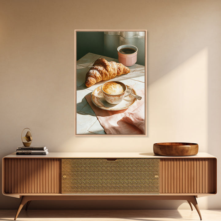 French Bistro Coffee and Croissant Still Life Canvas Print, Restaurant Art, Kitchen Wall Art, Restaurant Decor, Abstract Art, RES-2x3-86