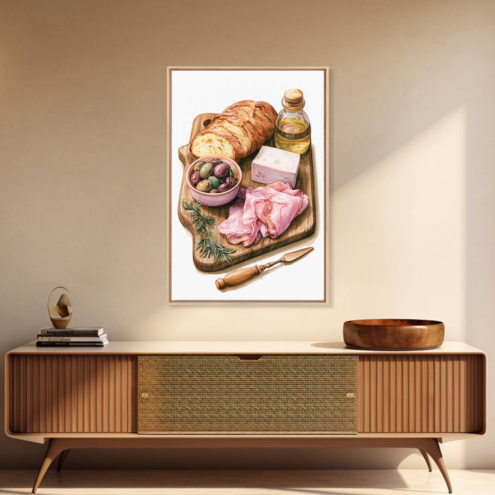 Mediterranean Olives Bread and Cheese Board Canvas Print, Restaurant Art, Bedroom Wall Art, Restaurant Decor, Bistro, RES-2x3-89