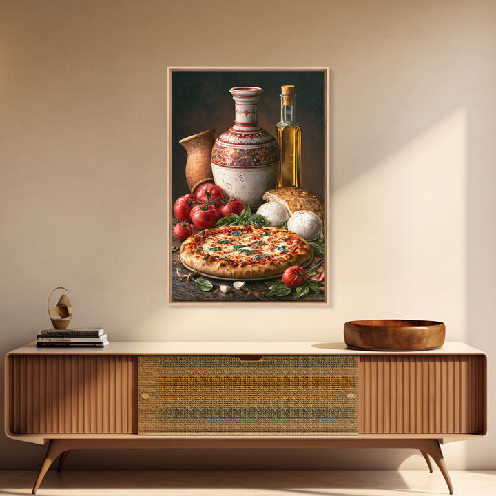 Pizzeria Tomato Basil and Mozzarella Still Life Framed Canvas Print, Restaurant Art, Digital Print, Restaurant Decor, Bistro, RES-2x3-90