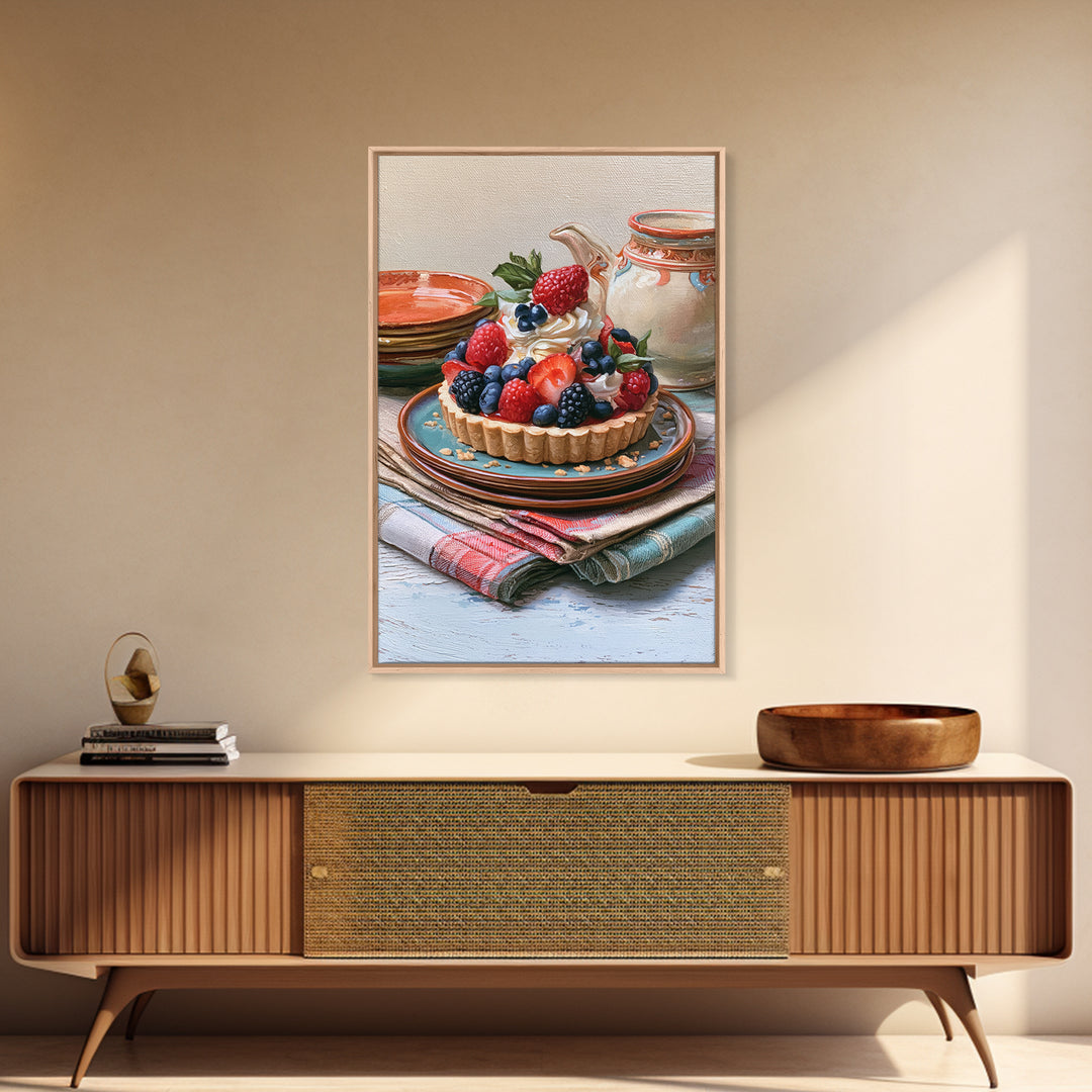 Dessert Tart with Berries and Cream Canvas Print, Restaurant Art, Living Room Decor, Restaurant Decor, Fine Art, Bistro, RES-2x3-96