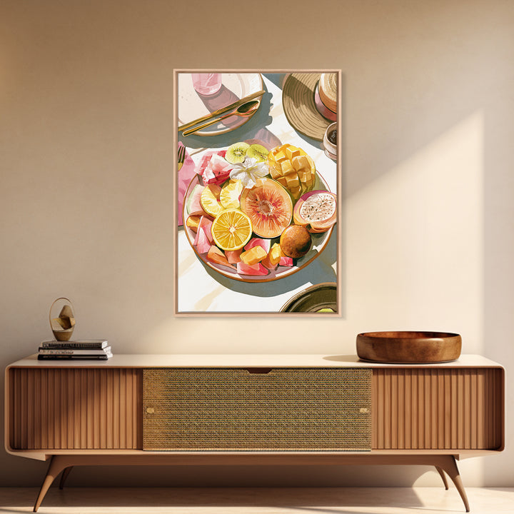 Tropical Fruit Platter Framed Canvas Print, Restaurant Art, Framed Wall Art, Restaurant Decor, Watercolor Art, Bistro, RES-2x3-98