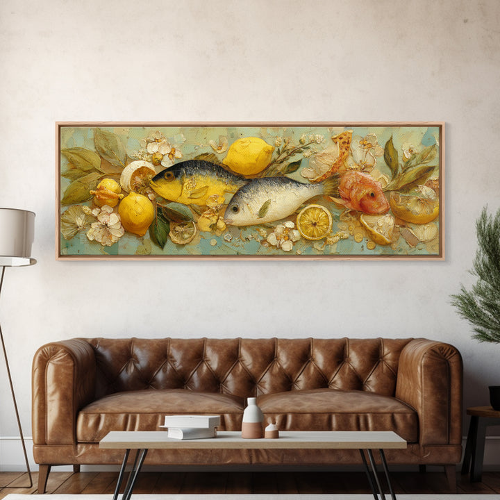 Fresh Fish with Lemon and Herbs Framed Canvas Print, Restaurant Art, Gallery Decor, Restaurant Decor, Fine Art, Bistro, RES-3x1-15