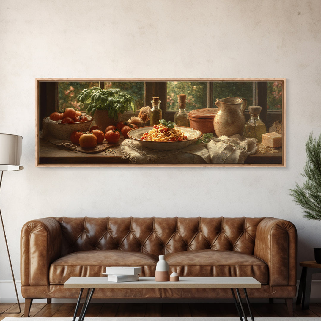 Fresh Pasta with Tomatoes and Basil Framed Canvas Print, Restaurant Art, Printable Art, Restaurant Decor, Fine Art, Bistro, RES-3x1-18