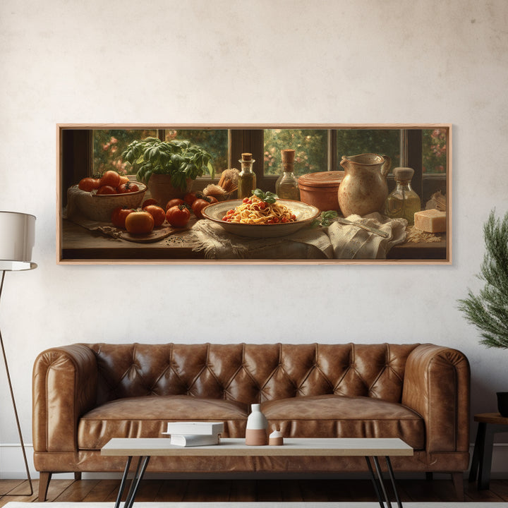 Fresh Pasta with Tomatoes and Basil Framed Canvas Print, Restaurant Art, Printable Art, Restaurant Decor, Fine Art, Bistro, RES-3x1-18