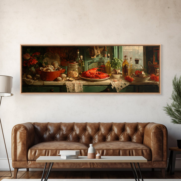 Seafood Lobster and Shell Arrangement Canvas Print, Restaurant Art, Cool Wall Art, Restaurant Decor, Fine Art, Bistro, RES-3x1-24