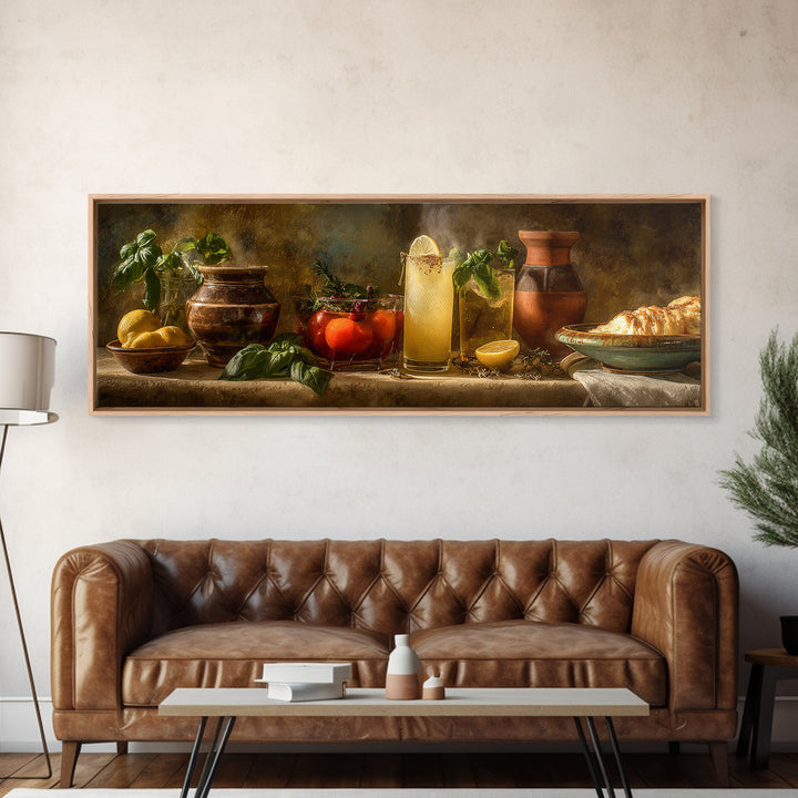 Cocktail and Citrus Bar Composition Framed Canvas Print, Restaurant Art, Textured Painting, Restaurant Decor, Fine Art, Bistro, RES-3x1-27