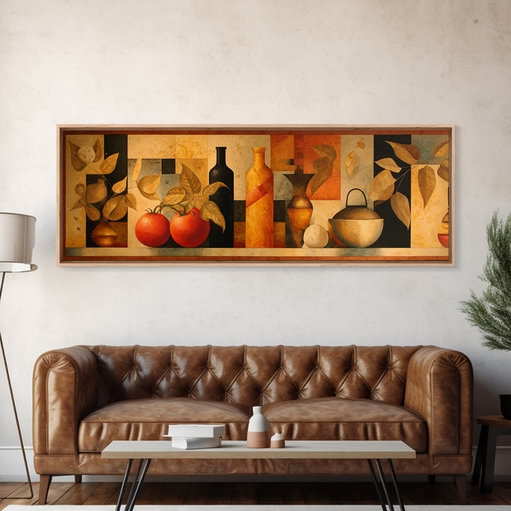 Chef Knife Herbs and Cutting Board Still Canvas Print, Restaurant Art, Watercolor Painting, Restaurant Decor, Oil Painting, RES-3x1-29