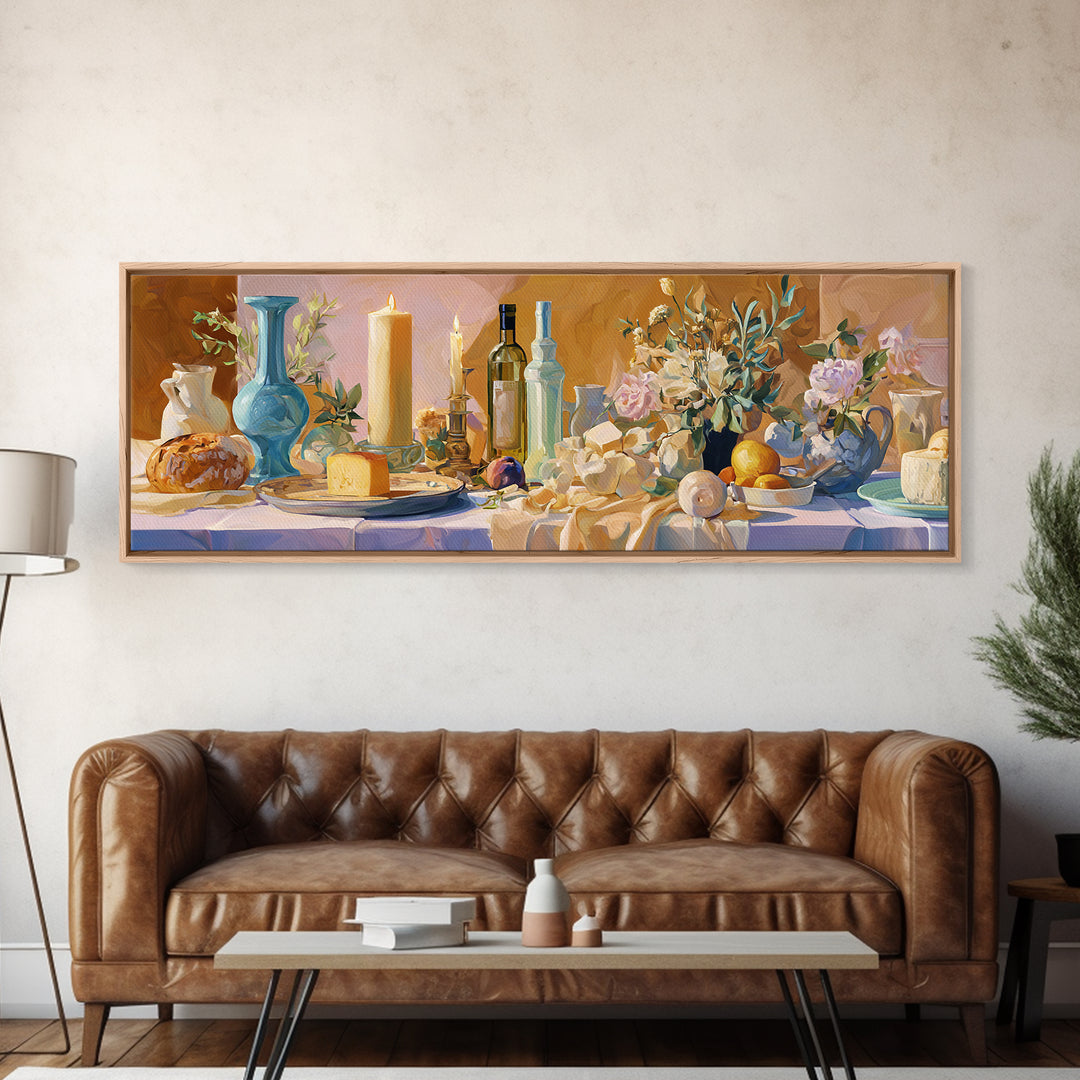 Elegant Table Objects Canvas Print, Restaurant Art, Neutral Decor, Restaurant Decor, Oil Painting, Bistro, Home Decor, RES-3x1-40