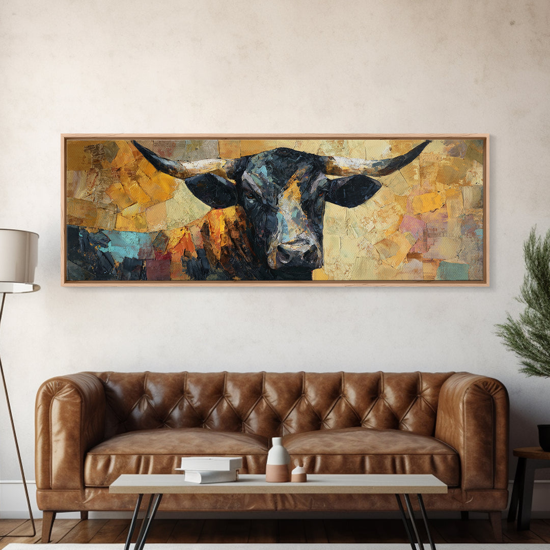 Steakhouse Black and Gold Bull Portrait Framed Canvas Print, Restaurant Art, Wall Art Prints, Restaurant Decor, Bistro, RES-3x1-47