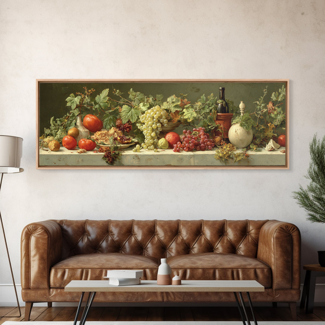 Wine Grapevine Botanical Study Framed Canvas Print, Restaurant Art, Wall Decor, Restaurant Decor, Oil Painting, Bistro, RES-3x1-55