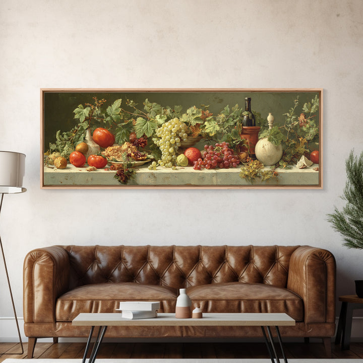 Wine Grapevine Botanical Study Framed Canvas Print, Restaurant Art, Wall Decor, Restaurant Decor, Oil Painting, Bistro, RES-3x1-55