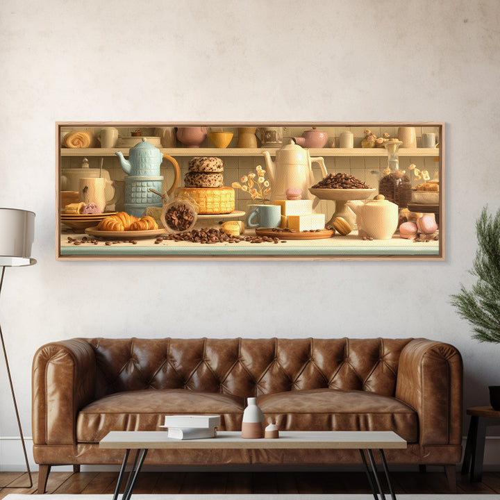 Coffee Beans and Pastry Arrangement Canvas Print, Restaurant Art, Boho Decor, Restaurant Decor, Oil Painting, Bistro, RES-3x1-62