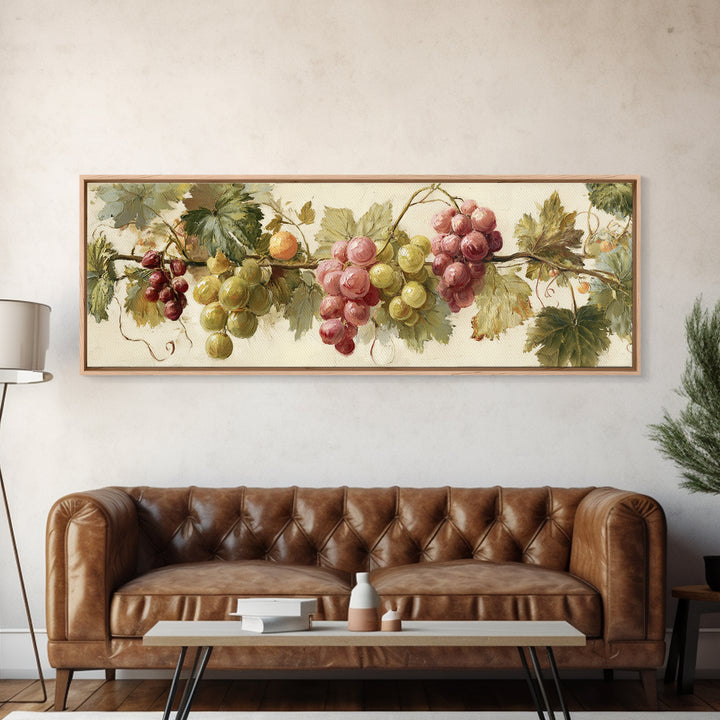 Wine Grapevine Botanical Study Framed Canvas Print, Restaurant Art, Statement Artwork, Restaurant Decor, Fine Art, Bistro, RES-3x1-7